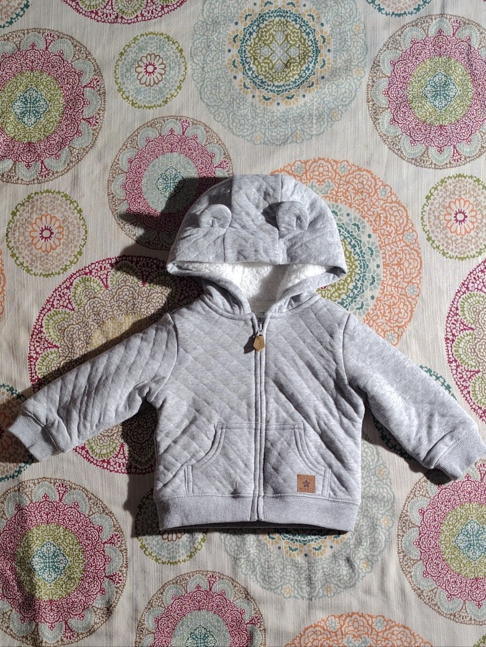 Simple Joys by Carter's Gray Quilted Sherpa Lined Hooded Jacket